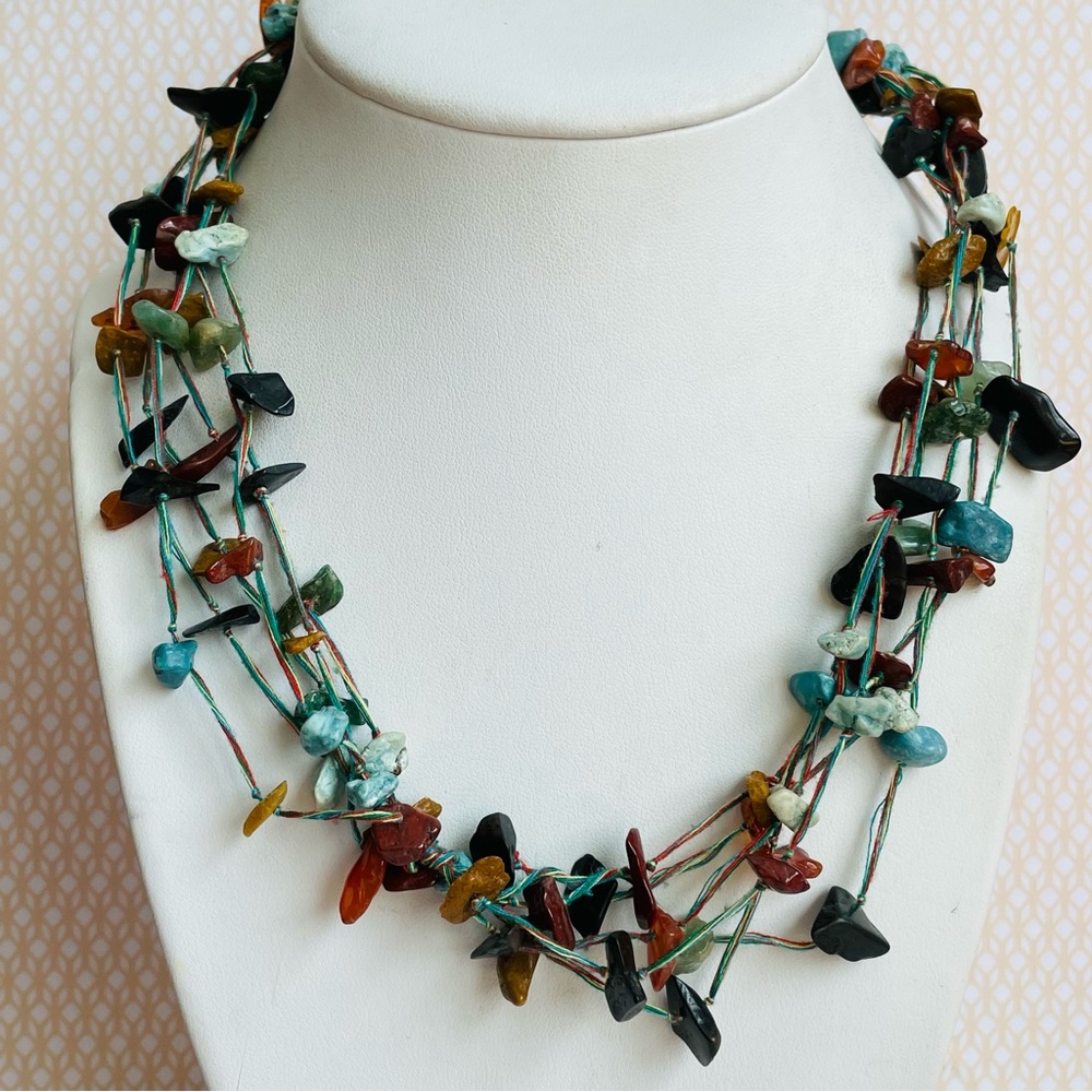 Vintage Artisan Chip Stone Layered Necklace